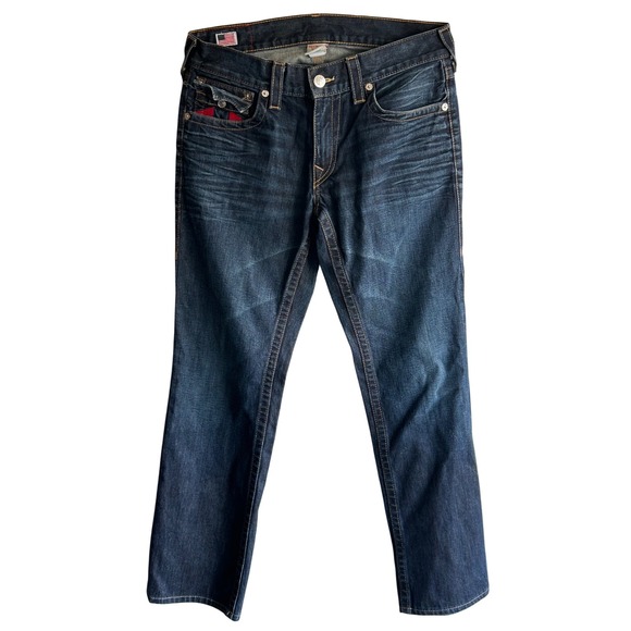 True Religion Ricky Jeans Men's Size 33 Dark Wash Red Stitching USA Made Y2K - Picture 1 of 16